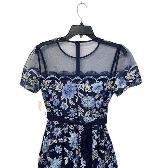 NWT Eliza J | Navy Blue Floral Illusion Neck Embroidered Cocktail Dress 4P - Picture 7 of 13